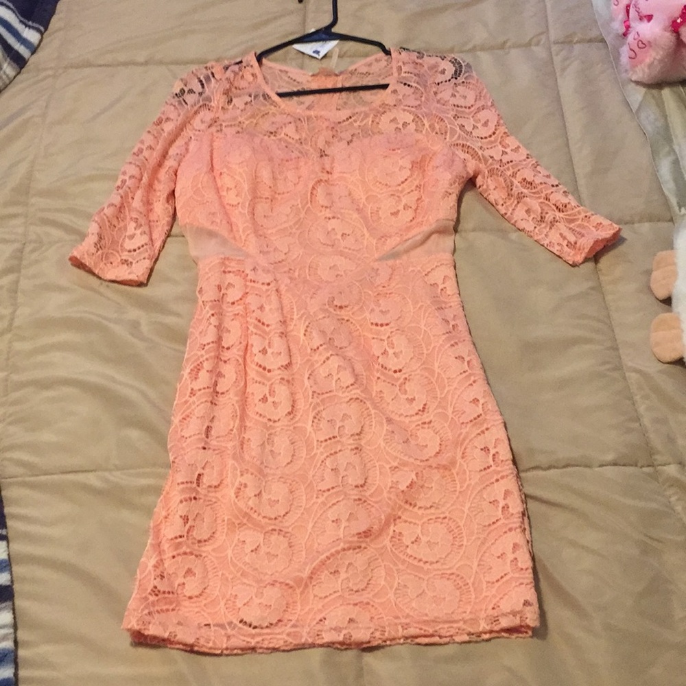 Pink mini dress with sleeves and cut outs